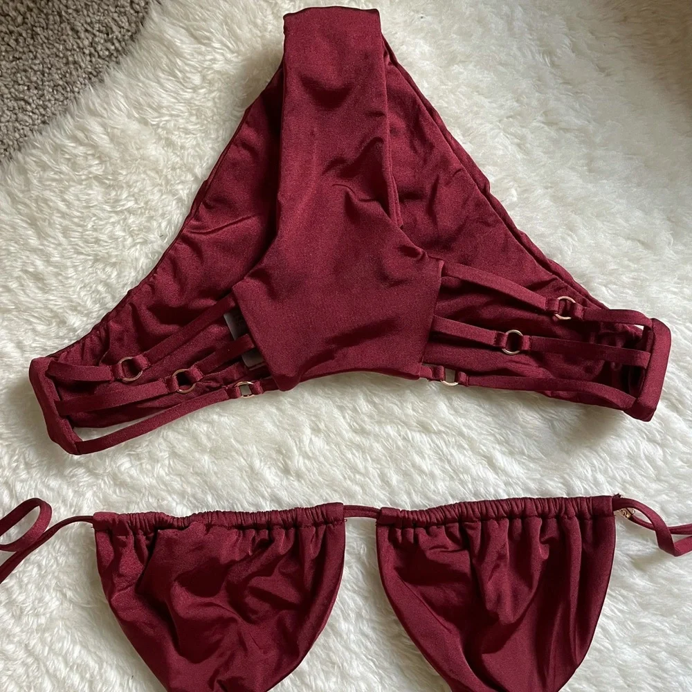 Beach Bunny Burgundy Strappy Triangle Bikini